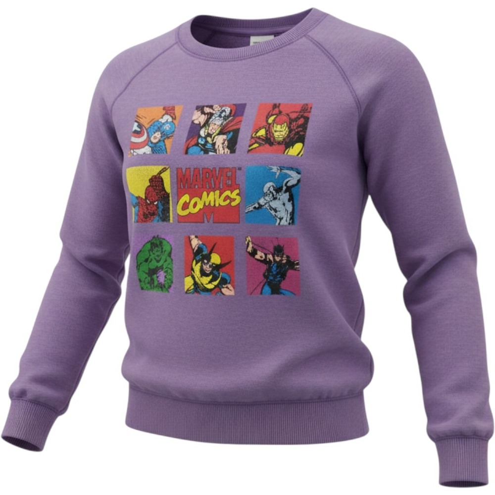 Marvel Comics Superheroes Graphic Sweatshirt Purple Faded Raglan Pullover XS
